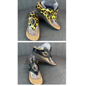 Modzori Reversibles Leopard Black Wedge‎ Sandals Thong Women's Size 9